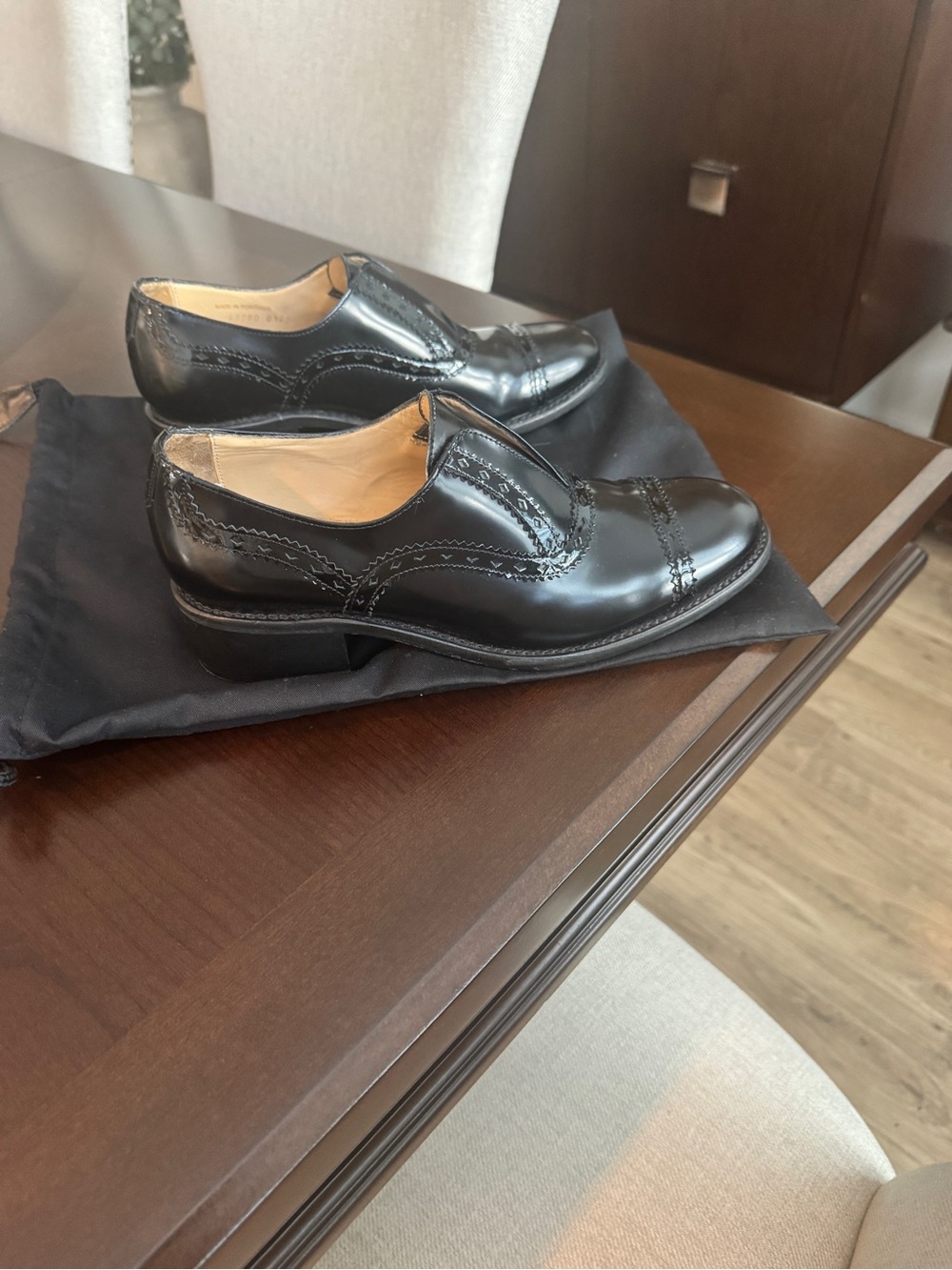 Black Leather Slip-On Heels for Women - Classic Cap Toe